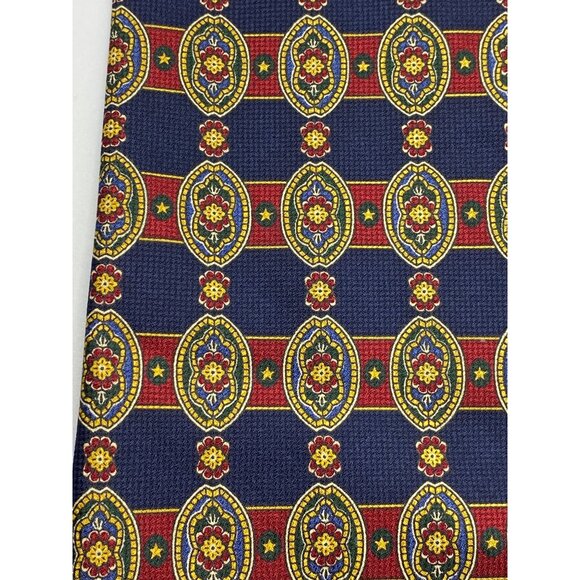 Tommy Hilfiger Reversible Silk Tie With Floral Medallion Print Navy & Red - Picture 2 of 7